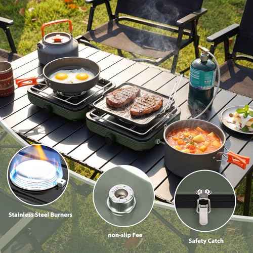 Camping Stove 2 Burner Foldable Propane Camping Stove with Cookware