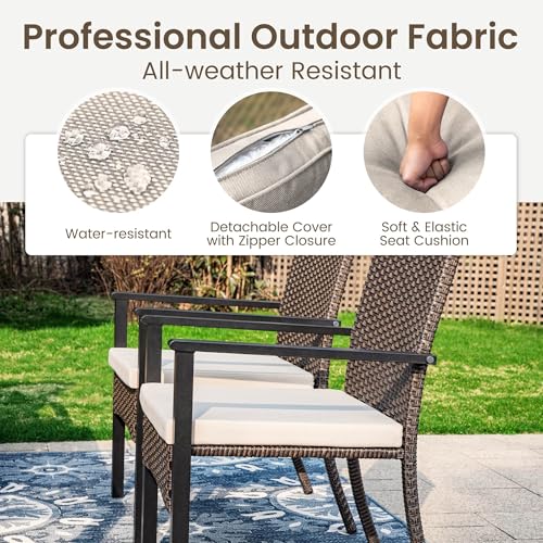 Wicker Patio Dining Chairs Set of 2 with Removable Cushions (2 Count)