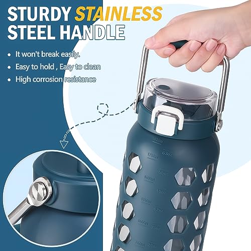64oz Glass Water Bottle with Straw and Lid