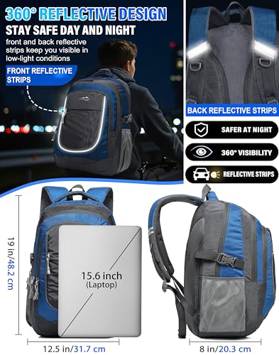 Backpack Bookbag for College Sturdy Travel Business Hiking Fit Laptop Up to 15.6 Inch Multi Compartment Gifts for Men Women Night Light Reflective