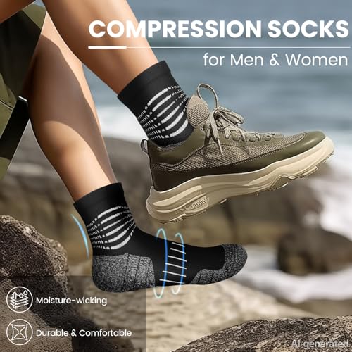 Ankle Compression Socks for Men Athletic Running Socks with Cushioned Support 3 Pairs