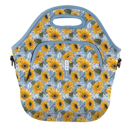 LunchTote Zippered Bag Insulated Neoprene Caddy (Sunflower Skies / X-Large 6.5 Quart Lunch Tote)