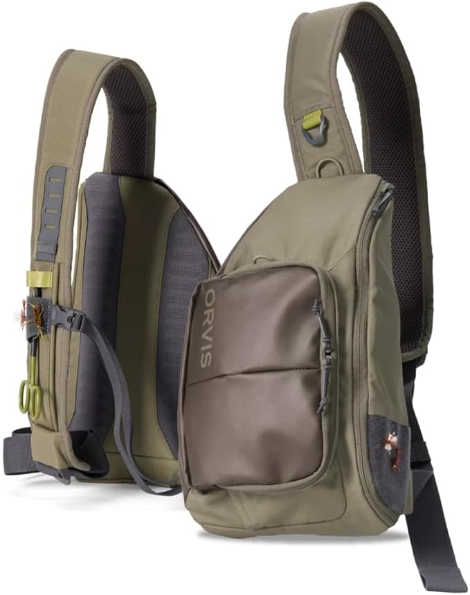 Orvis Mini Sling Pack (26B2) Shoulder Strap Tackle Backpack - Fly Fishing Tool Bag of 100% Recycled ECO CORDURA Fabric With TPU Coating, 5-Liter Capacity and Internal Features, Dusty Olive - One Size