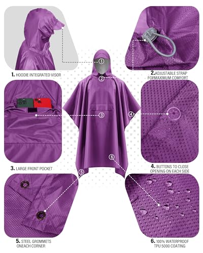 Hooded Rain Poncho Packable Waterproof Unisex Raincoat with Pocket