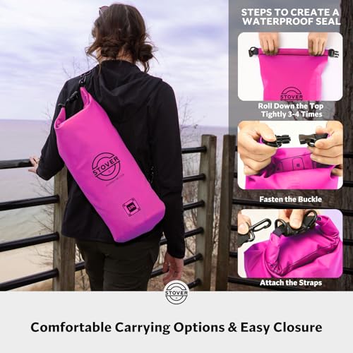 5/10/25/30/40L Waterproof Dry Bag, Medium Lightweight Roll Top Dry Bag Backpack w/Waterproof Phone Case, Kayaking, Travel, Hiking, Fishing, Tubing, Camping, the Beach, Men/Women (Pink)
