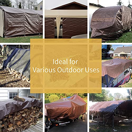 Brown Tarp 10x12 Feet Waterproof Tarps Lightweight Camping Tarp Outdoor Multi Purpose Poly Cover 6mil (120 Sq Ft)