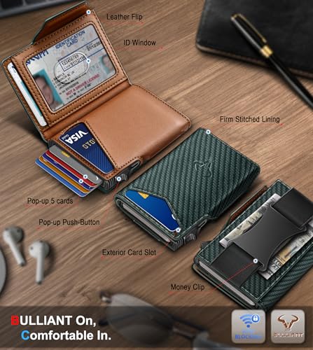 Men Slim Leather Wallet Metal Case Money Clip