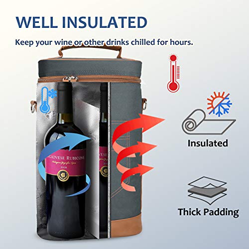 2 Bottle Insulated Wine Tote Carrier Bag