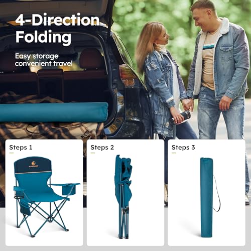 2 Pack Folding Camping Chair with Cooler Bag & Lumbar Support (2 Count)