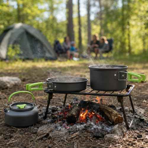 Camping Cookware 17 pcs Mess Kit with 1.1L Kettle for Backpacking Gear (17 Count)