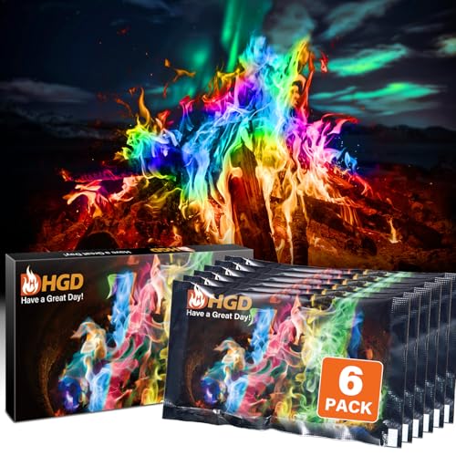 6 Pack) Magic Campfire Fire Color Changing Packets for Fire Pit, Indoor/Outdoor Fireplace, Bonfire - Rainbow Magical Flame, Camping Accessory, Compatible with Wood
