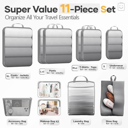 11 Set Compression Packing Cubes Garment Bags for Travel Essentials (11 Count)
