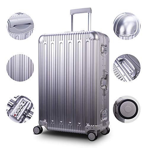 All Aluminum Luggage Carry On Spinner Hard Shell Suitcase Lightweight Metal Suitcases 20“ & 28 Inch Luggage Set (2 Count)