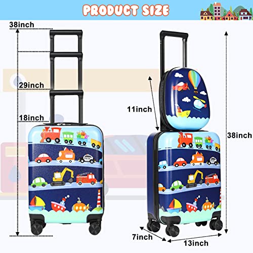 Kids Luggage and Backpack 18" Suitcase with Spinner Wheel Hard Case Travel 13" Backpack Girl Suitcase Set for Kids Travel Supplies