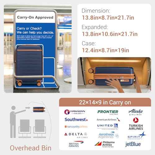 Carry On Suitcase 20in Expandable ABS+PC Airline Approved Navy