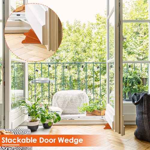 4 Pcs Heavy Duty Rubber Door Stops Wedge Stackable (4 Count)