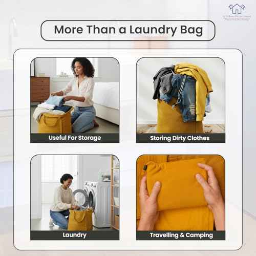 LFH Home Large Premium Cotton Rich Canvas Laundry Bag with Drawstring and Handles Heavy Duty (4 Count)