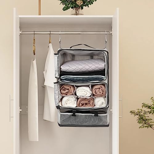 Travel Portable Hanging Shelves Closet Organizer Packing Luggage Storage with Multifunctional and Foldable Invisible Compartment