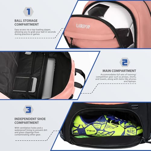 Soccer Backpack Bag with Ball Holder Ventilated Shoe Compartment Large Capacity Sports Gear Bag for Basketball Volleyball Gym