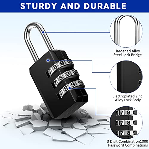 50 Pack 3 Digit Combination Lock Small Combo Locks Waterproof Luggage Number Padlock for Backpack Suitcases Traveling Toolbox School Gym Employee Locker (50 Count)