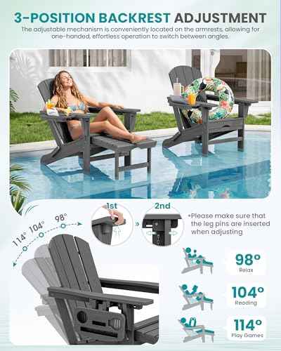 Folding Adjustable Adirondack Chairs with Footrest Set of 4 (4 Count)