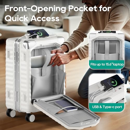 20 Inch Carry on Luggage with Aluminium Frame and Front Pocket