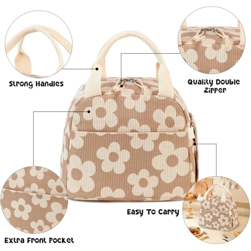 Lunch Bag for Women Men Cute Corduroy Lunch Tote Bags Reusable Insulated Lunch Box Large Capacity Reusable Insulated Cooler for Work Picnic or Travel