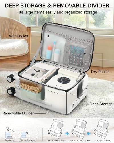 20 Inch Top Opening Carry On Luggage with Cup Holder and USB Ports
