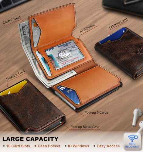 Men Slim Leather Wallet Metal Case Money Clip