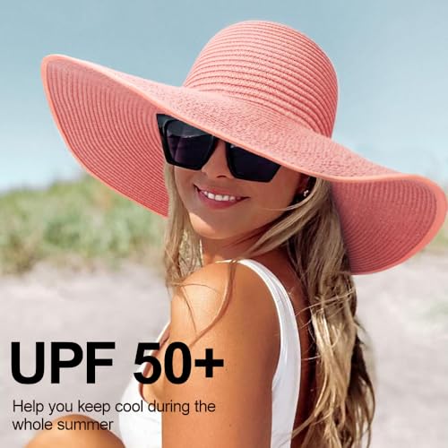 Sun Hats for Women Wide Brim Summer Hat Large Floppy Sun Straw Hat Foldable Packable Beach Hats UPF 50+