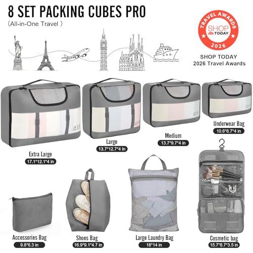 8 Set Packing Cubes for Travel Essentials (8 Count)