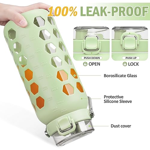 64oz Glass Water Bottle with Straw and Lid