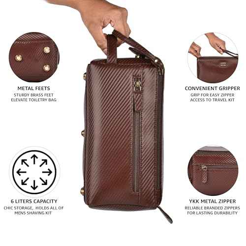 Carbon Leather Toiletry Travel Bag For Men & Women