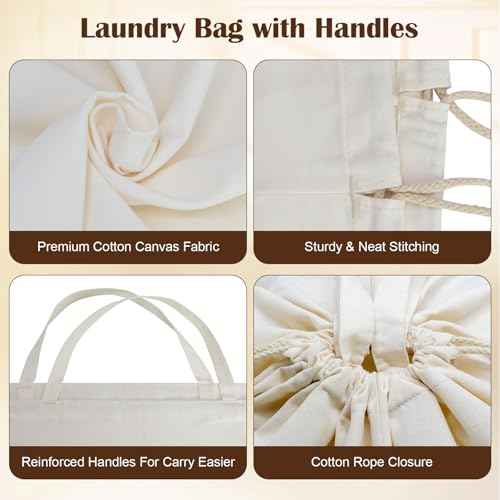 Canvas Laundry Bags with Handles & Rectangular Base 20"Wx15"Dx27.6"H 2 Pack
