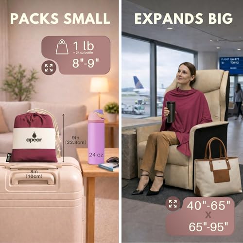 16-in-1 Compact Travel Blanket with Bag – Reversible, Ultra Soft Bamboo Airplane Blanket with Hidden Pocket – Packable for Flights & Travel Essentials (Semi-Weighted, Double Layer)