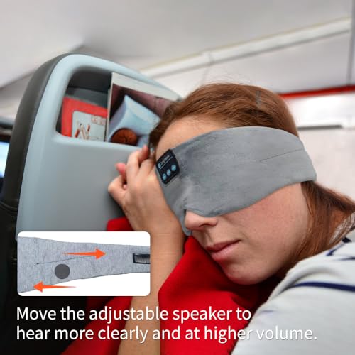 Sleep Headphones Wireless Eye Mask Kids Children Silk Wireless Headband Headphones for Sleeping with Adjustable Speaker Wireless Earbuds Side Sleeper Travel Meditation Music Mask Grey