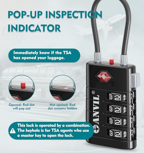 TSA Approved Luggage Locks with Search Alert Indicator (4 Count)