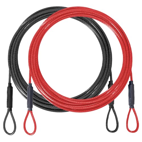 3.3mm (1/8 Inch) Outdoor Travel Security Cable-3/4/6/10/15/20/30ft Luggage Lock Safety Wire Flexible Steel Wire Rope with Double Loop Safety for Luggage, Bike, Lock (Balck+Red, 4ft-(2Pack)