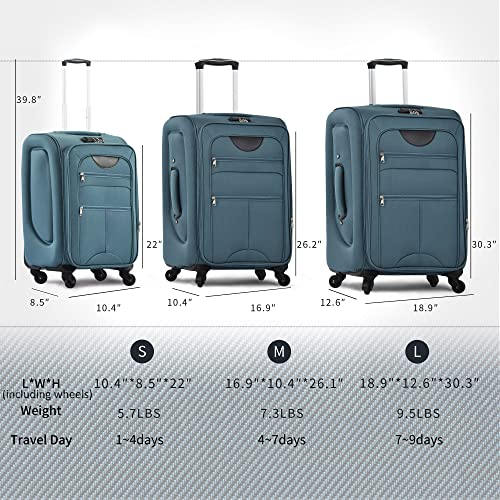 Softside Luggage Set Softshell Lightweight 3 Piece Spinner Suitcase (3 Count)