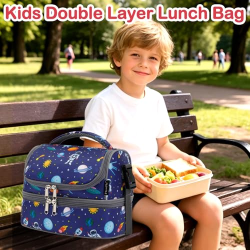 Kids Double Decker Cooler Insulated Lunch Bag Large Tote for Boys