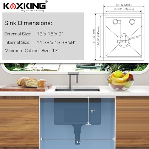 RV Kitchen Sink 13x15 Inch with Foldable Faucet