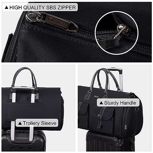 2-in-1 Canvas Garment Duffle Travel Bag with Shoulder Strap,Black