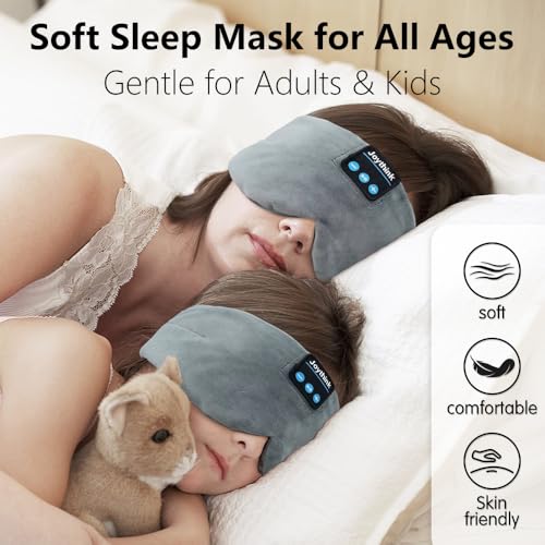 Sleep Headphones Wireless Eye Mask Kids Children Silk Wireless Headband Headphones for Sleeping with Adjustable Speaker Wireless Earbuds Side Sleeper Travel Meditation Music Mask Grey