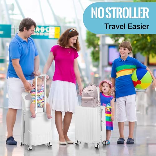 Carry on Luggage with Seat for Kids Expandable Ride on Suitcase with Spinner Wheels and Locks for Travel
