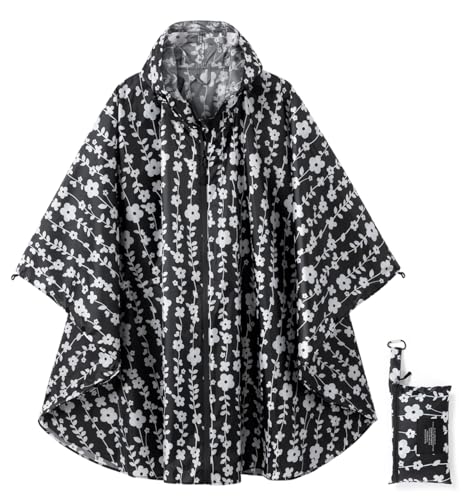 Rain Poncho Jacket Coat Hooded Zipper Style for Women