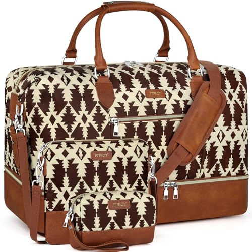 Weekender Bag for Women 21.5" Travel Duffel Large Carry On Bag 3PCS (3 Count)