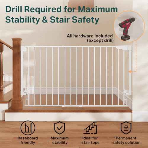 35.1 55" Extra Wide No Bottom Bar Baby Gate & Dog Gate for Stairs