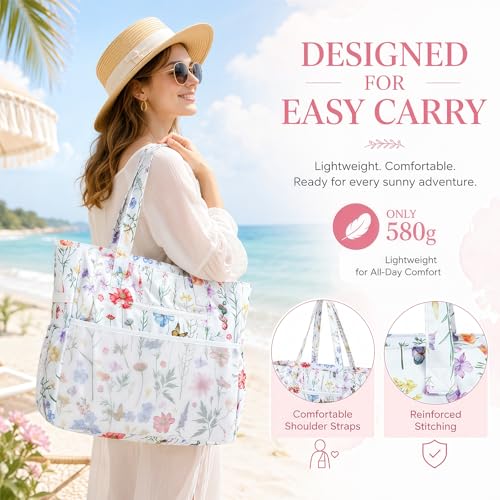 Waterproof Beach Tote Pool Bags for Women Ladies Extra Large Carry On Bag With Wet Compartment for Weekender Travel