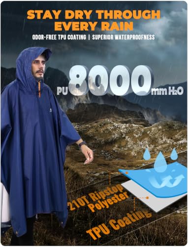 Hooded Rain Poncho for Adult Waterproof Lightweight Raincoat