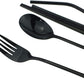 7 Pcs Portable Flatware Set, 304 Stainless Steel Cutlery Set Travel Utensils Set w/Pouch Fork Spoon Chopsticks Straws for Travel Camping Office, Dishwasher Safe (Black)